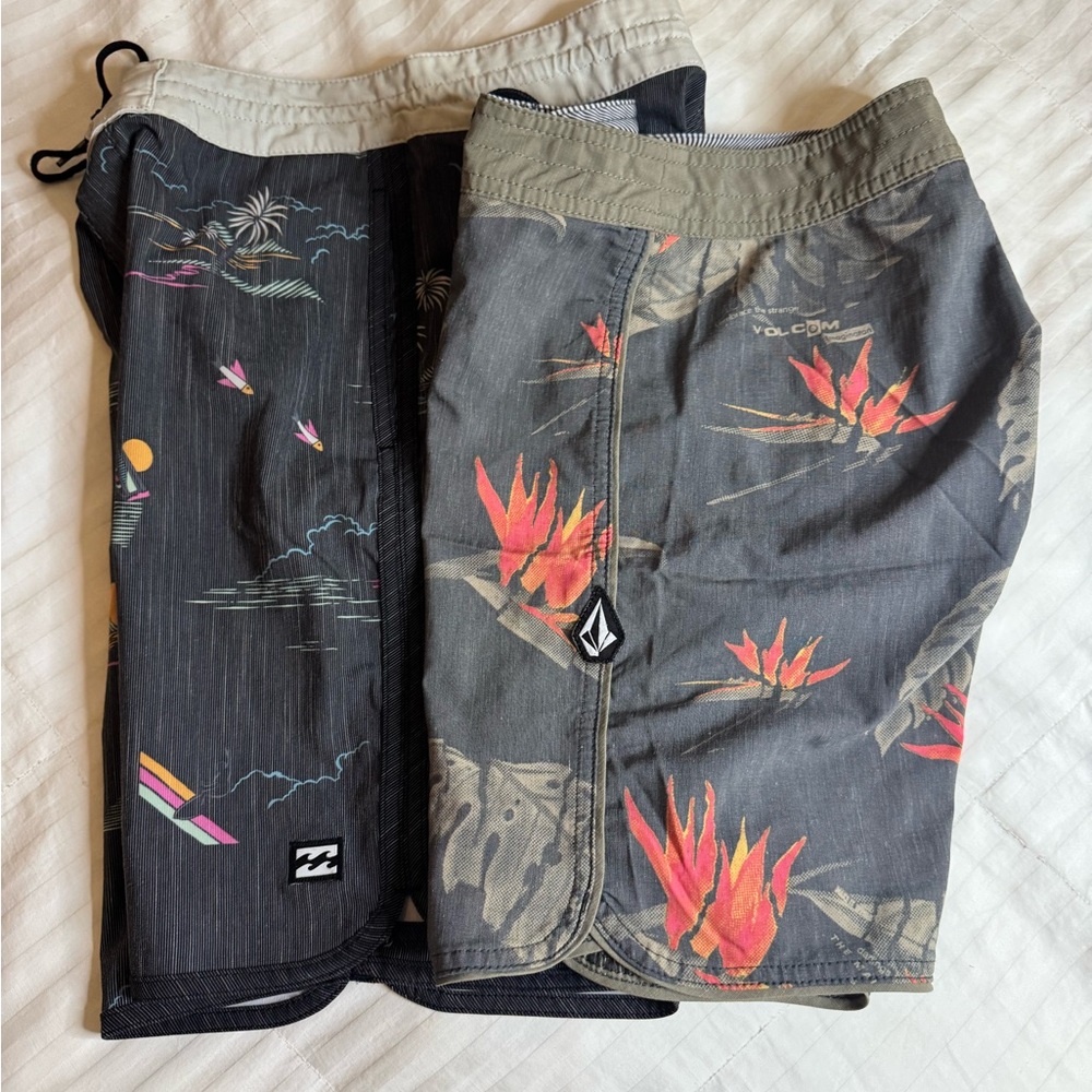 Volcom Tropical Print Board Shorts and Billabong Board Shorts